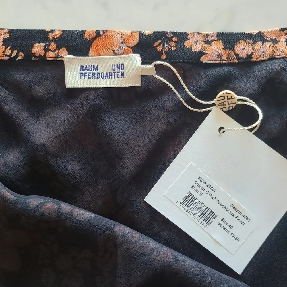 Baum und Pferdgarten Sanne Floral Midi Skirt, Size 10, Black | Orange, NWT